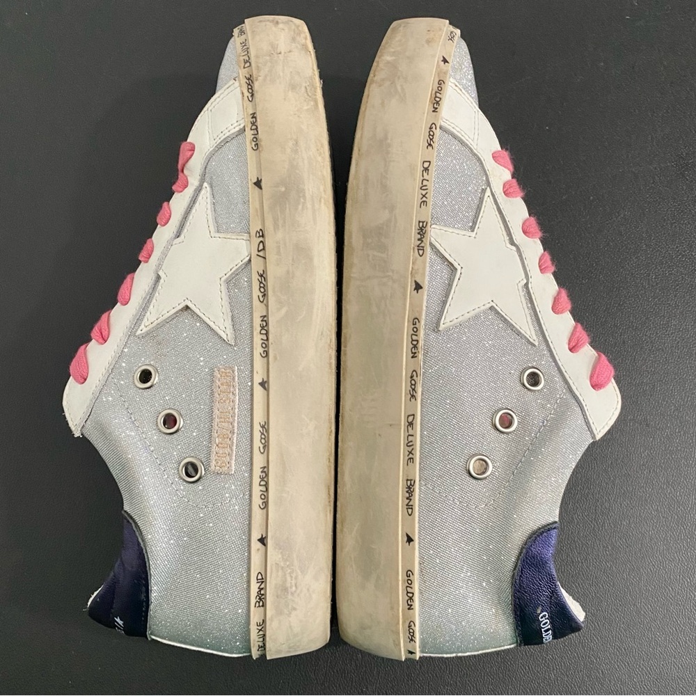 Golden Goose Deluxe Brand Hi Star Sneakers Size 40 US 10 Silver Checked Glitter - Picture 7 of 16